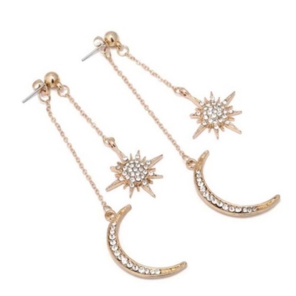 Free People Gold-tone Star & Crescent Dangle Earrings with Crystals